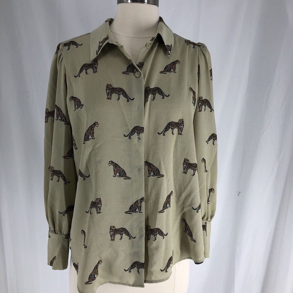 Ann Taylor Petite Blouse SP Beige Cheetah Print